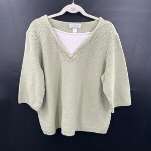 CJBanks sage Green twofer knit  V-neck Boxy Sweater top cottagecore y2k 2X